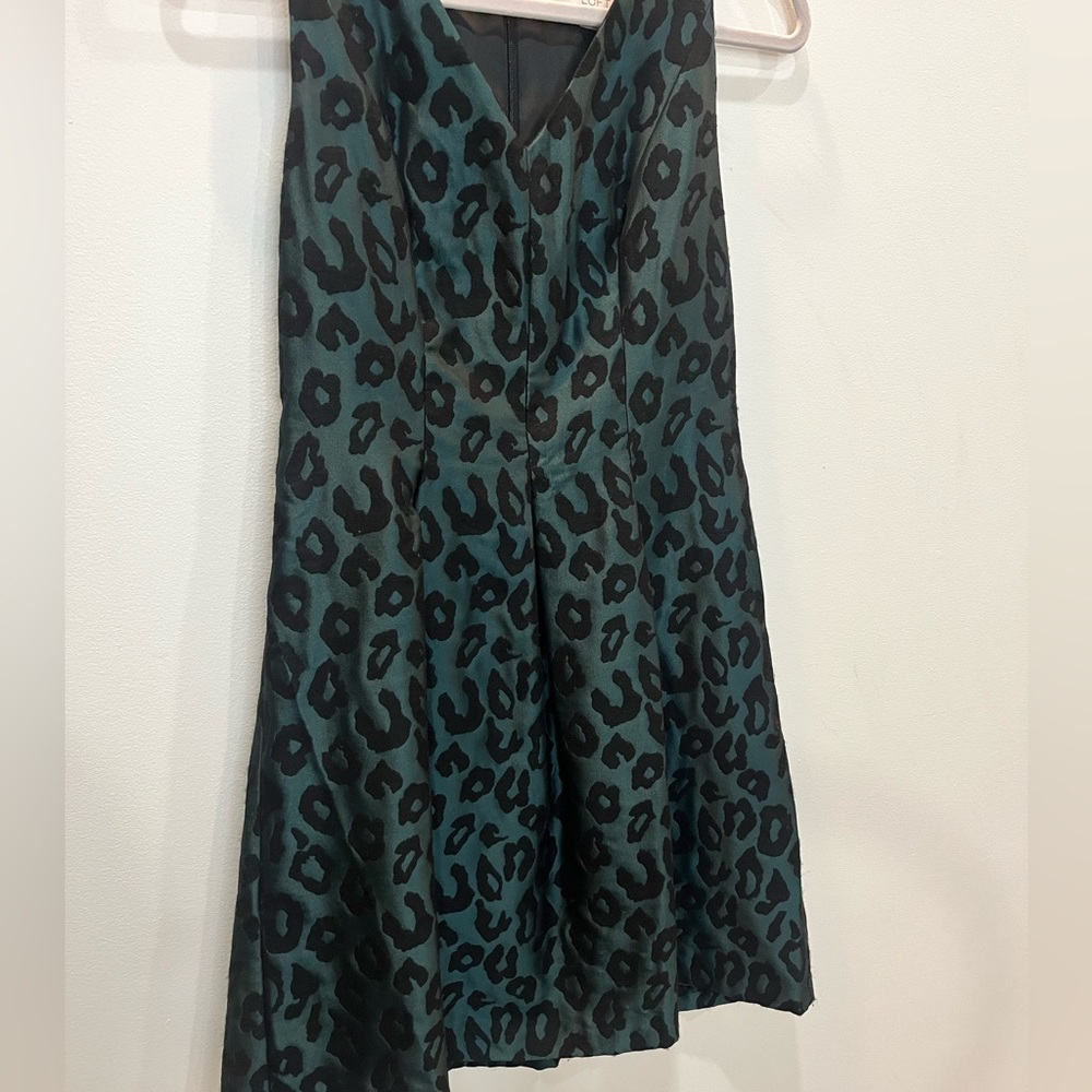 Loft Womens Black Green Sleeveless Cheetah Print Fit & Flare Dress Size 0 - Picture 4 of 4